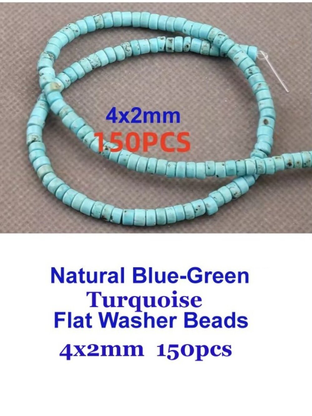Natural Blue-Green Flat Washers  4x2mm Approx. 150 Beads